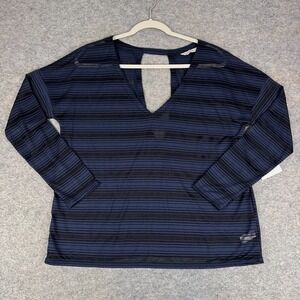 Athleta Vitality Top Long Sleeve Striped Sheer Navy Blue Womens Medium M